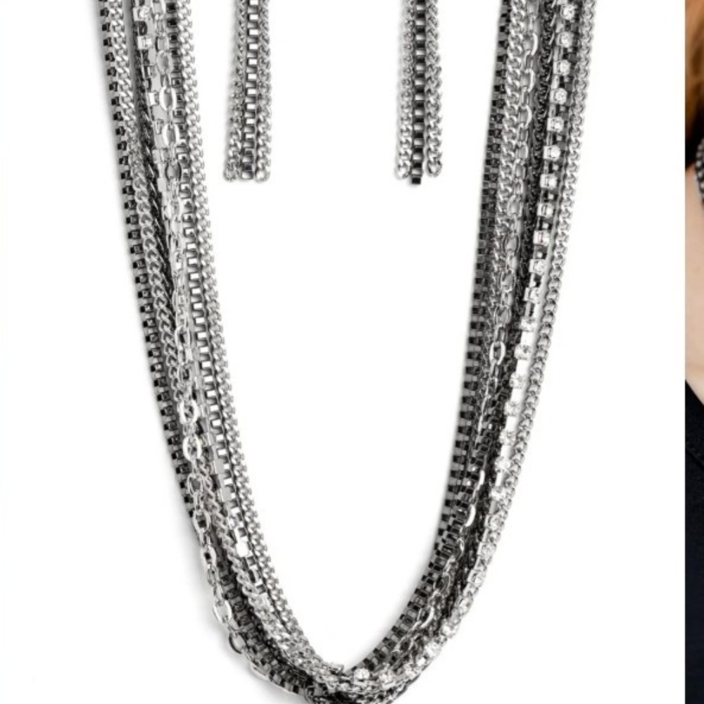 Paparazzi Silver Multi-Strand Necklace Troublemaker Trove Black Gunmetal Jewelry